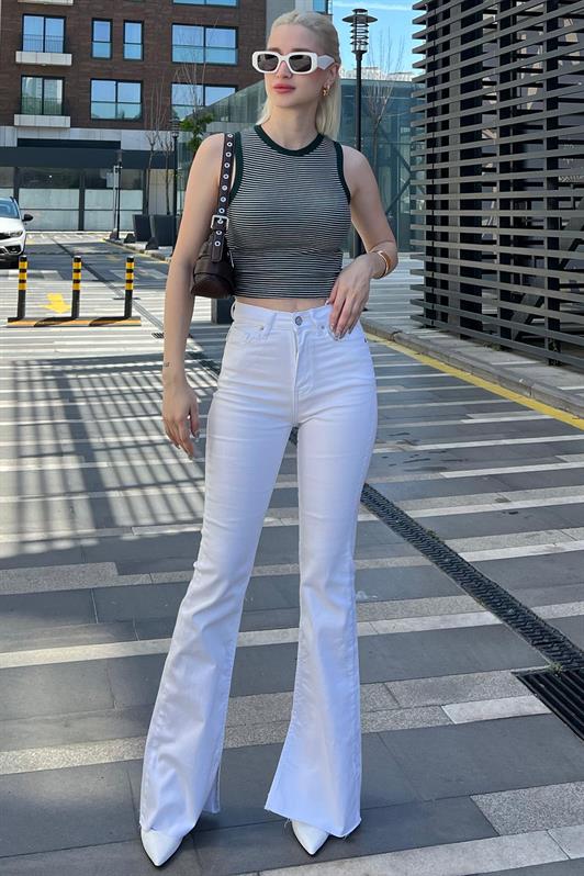MDX Women's White Slit Lycra Flared Jeans Pants Mg1518 - Garland