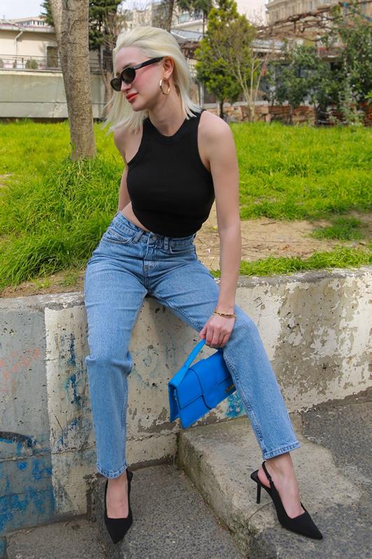 MDX Blue High Waisted Women's Mom Fit Pants Mg2389 - Santo Tirso