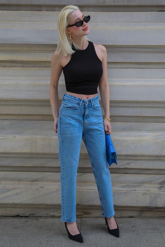 MDX Blue High Waisted Women's Mom Fit Pants Mg2389 - Santo Tirso