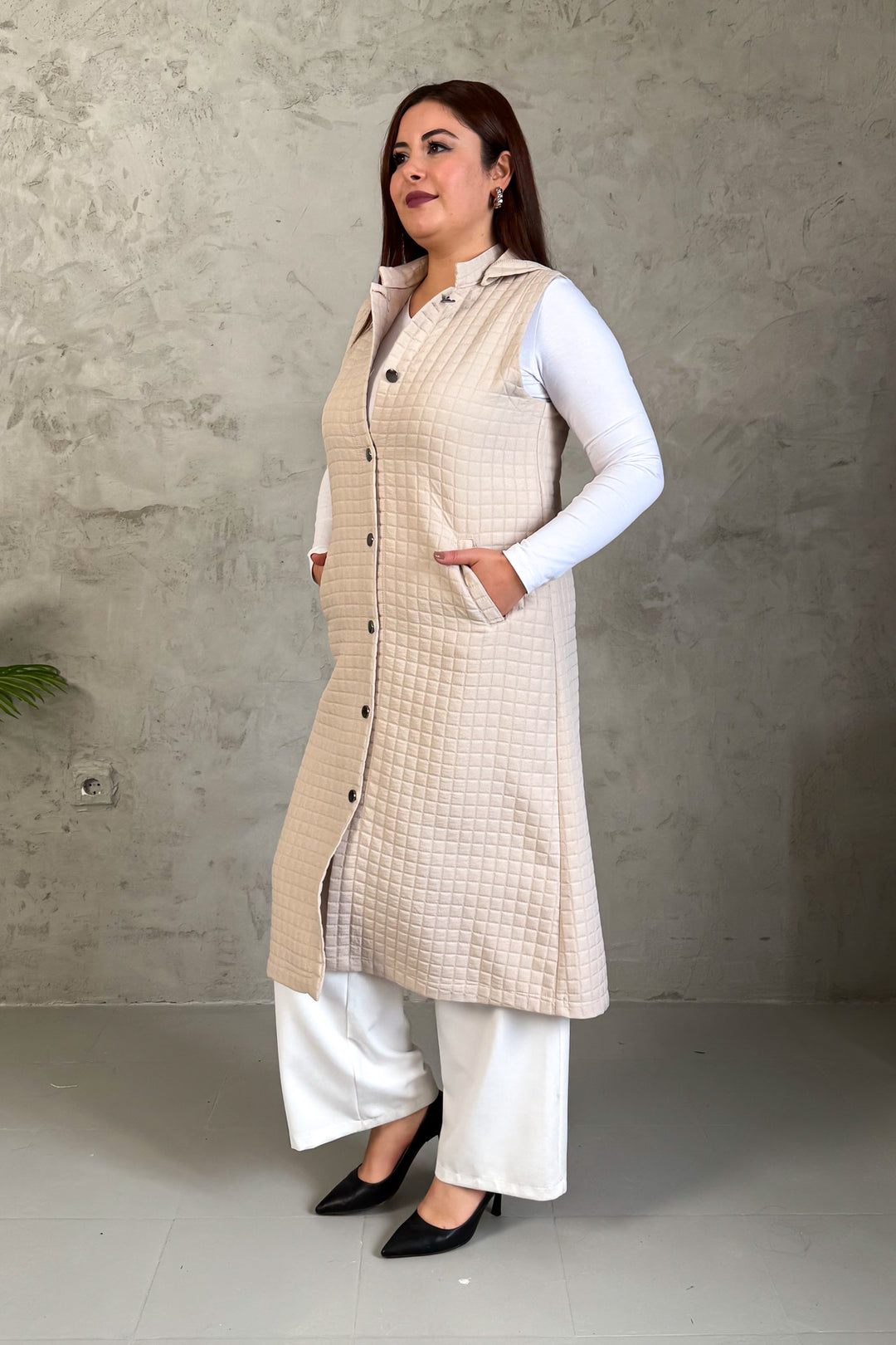 MPL Woman's Quilted Long Vest with Fringes 7544 - Colomiers