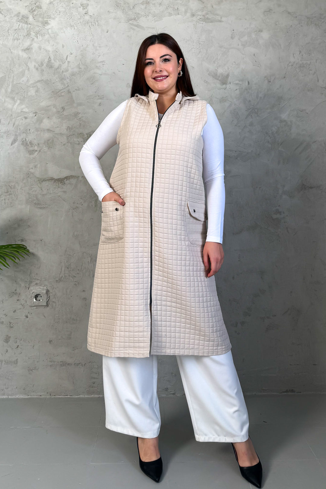 MPL Woman Quilted Zippered Long Vest 7545 - Las Vegas