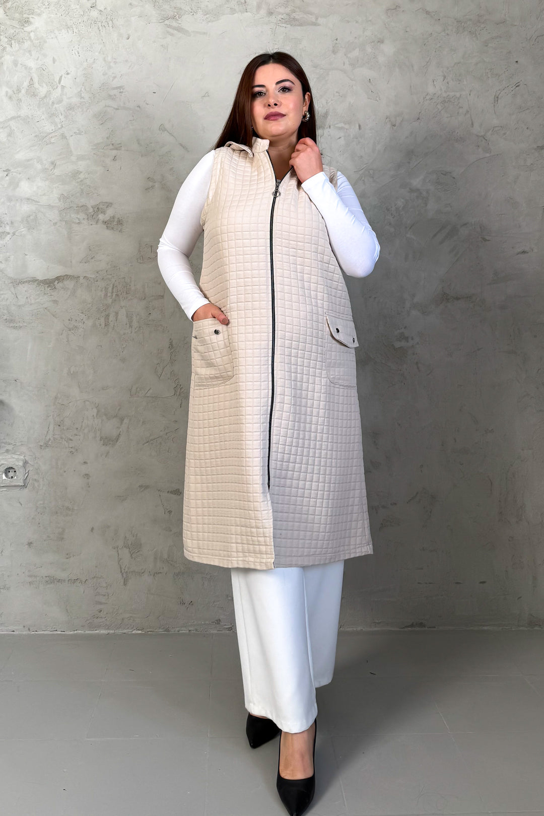 MPL Woman Quilted Zippered Long Vest 7545 - Las Vegas