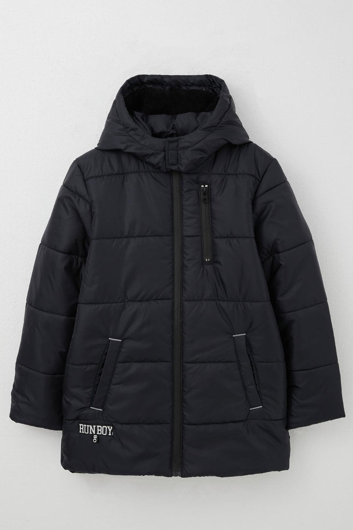 BRE Quilted Boy's Jacket with Hood and Polar Lining, 103 Years, Navy Blue - Bagneux