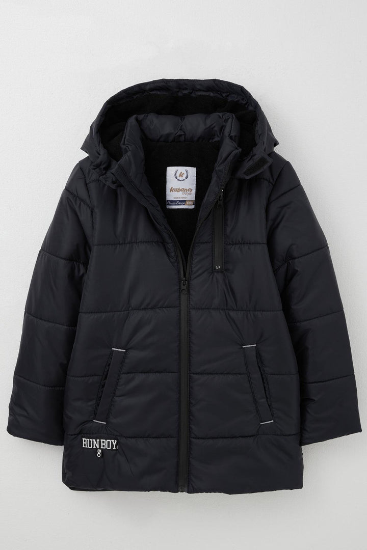 BRE Quilted Boy's Jacket with Hood and Polar Lining, 6-9 Years, Navy Blue - Balingen