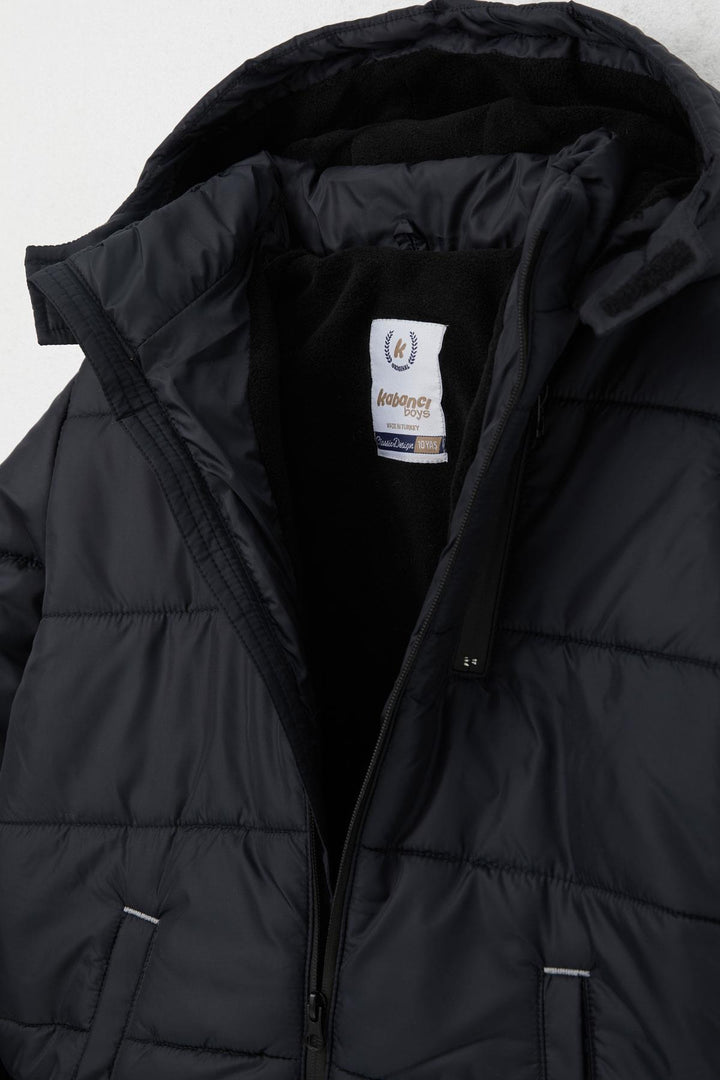 BRE Quilted Boy's Jacket with Hood and Polar Lining, 103 Years, Navy Blue - Bagneux