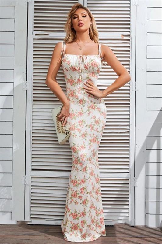 MDX White Strappy Dress with Ruched Front MG1991 - Rechytsa