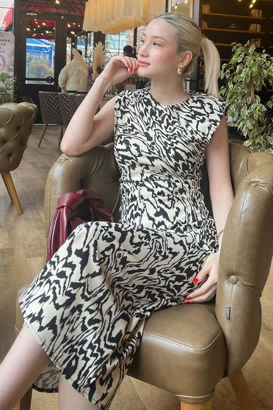 MDX Cream Bicycle Collar Patterned Dress MG2027 - Halle