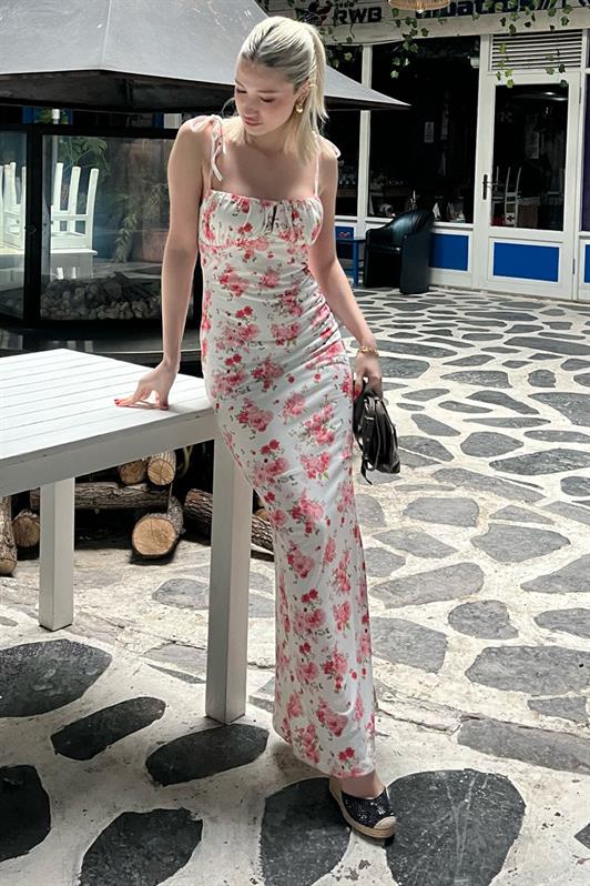 MDX White Strappy Dress with Ruched Front MG1991 - Rechytsa
