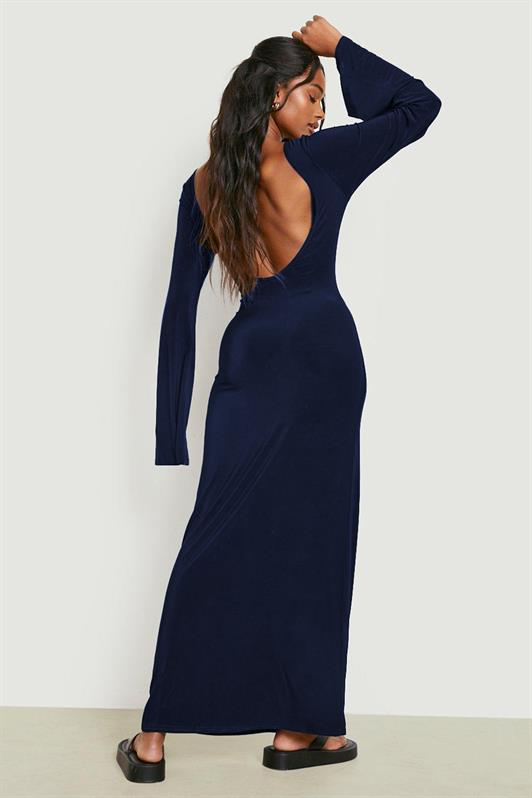 MDX Navy Boat Neck Back Detail Maxi Long Dress MG1993 - Camarillo