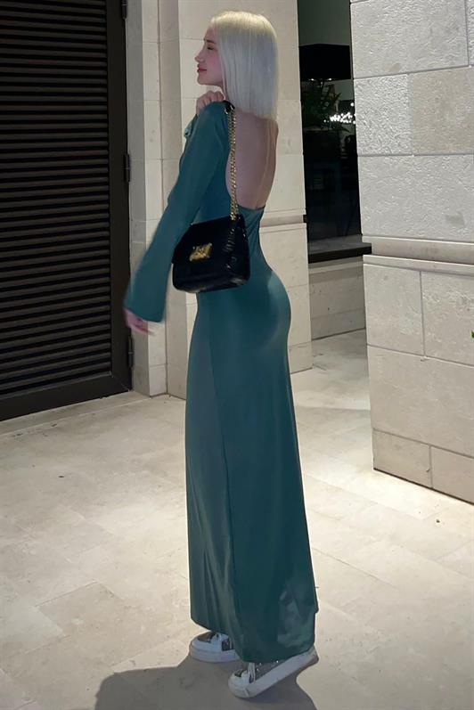 MDX Green Boat Neck Back Detail Maxi Long Dress MG1993 - St. Charles