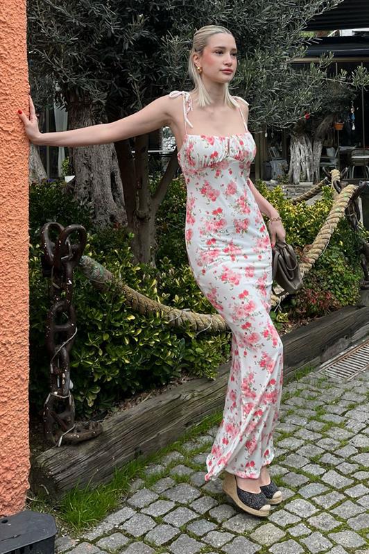 MDX White Strappy Dress with Ruched Front MG1991 - Rechytsa