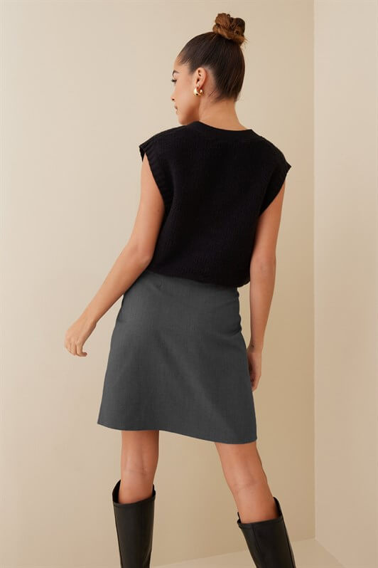 MDX Woman Anthracite Basic Tied Fabric Skirt MG1458 - Kennewick