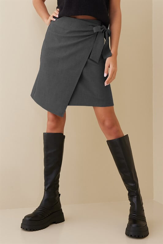 MDX Woman Anthracite Basic Tied Fabric Skirt MG1458 - Kennewick