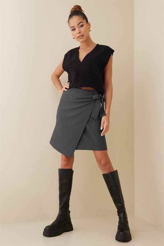 MDX Woman Anthracite Basic Tied Fabric Skirt MG1458 - Kennewick