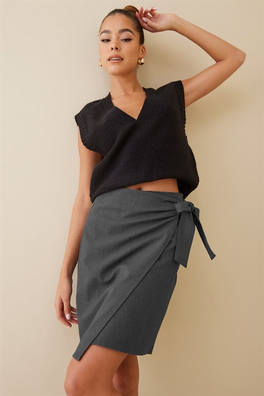 MDX Woman Anthracite Basic Tied Fabric Skirt MG1458 - Kennewick