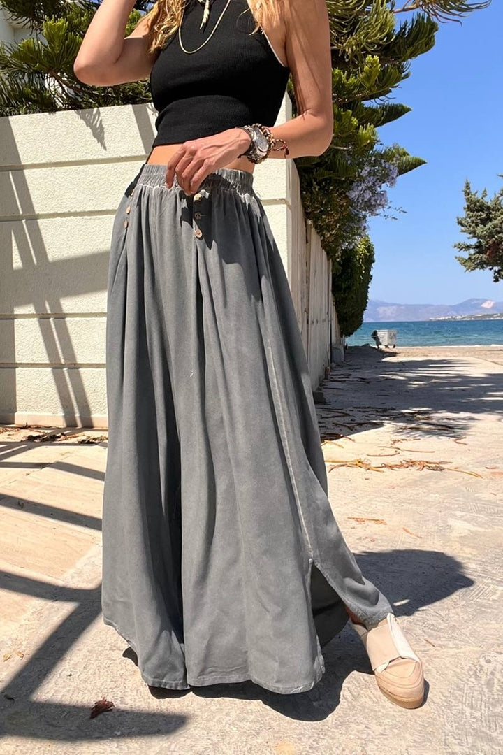 GNS امرأة أنثراسايت مغسولة جيب فتحة واسعة الساق السراويل الفضفاضة الناعمة محكم RSD1234 - Tamuín