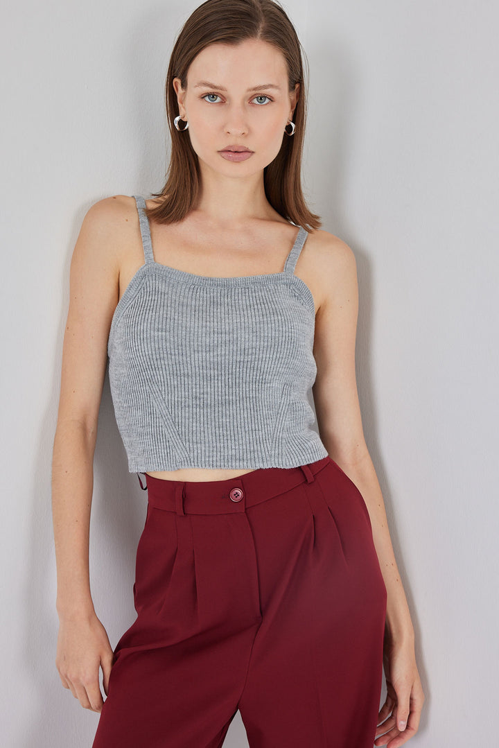 BGD Women Women's Strappy Crop Top Blouse 15934 - Gray - Póvoa de Varzim