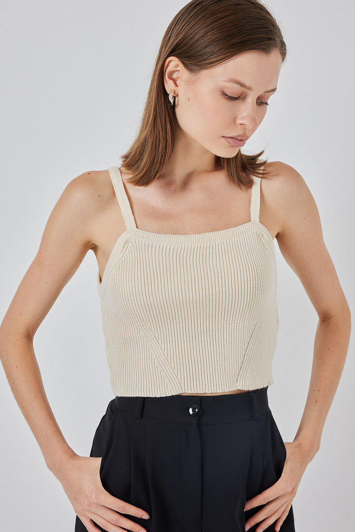 BGD Women Women's Strappy Crop Top Blouse 15934 - Cream - Greifswald