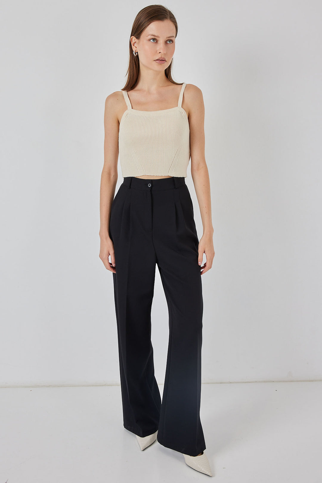 BGD Women Women's Strappy Crop Top Blouse 15934 - Cream - St. Louis