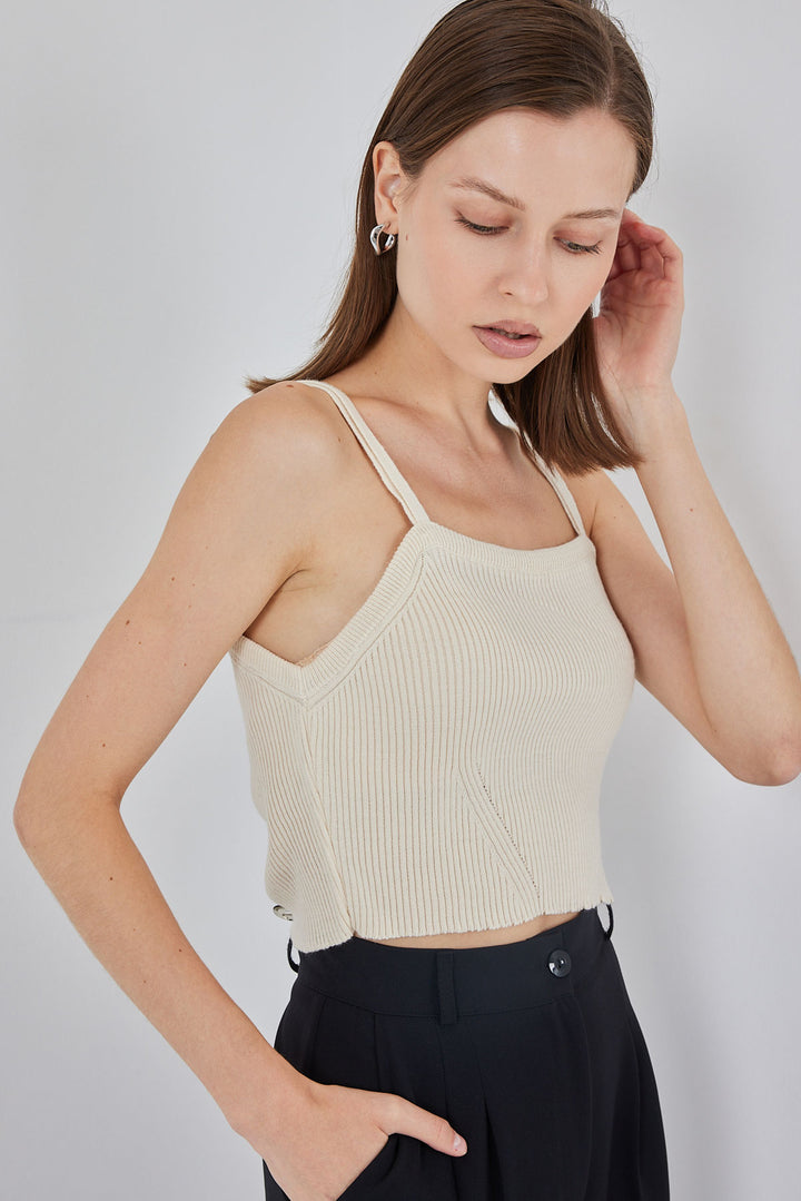 BGD Women Women's Strappy Crop Top Blouse 15934 - Cream - St. Louis