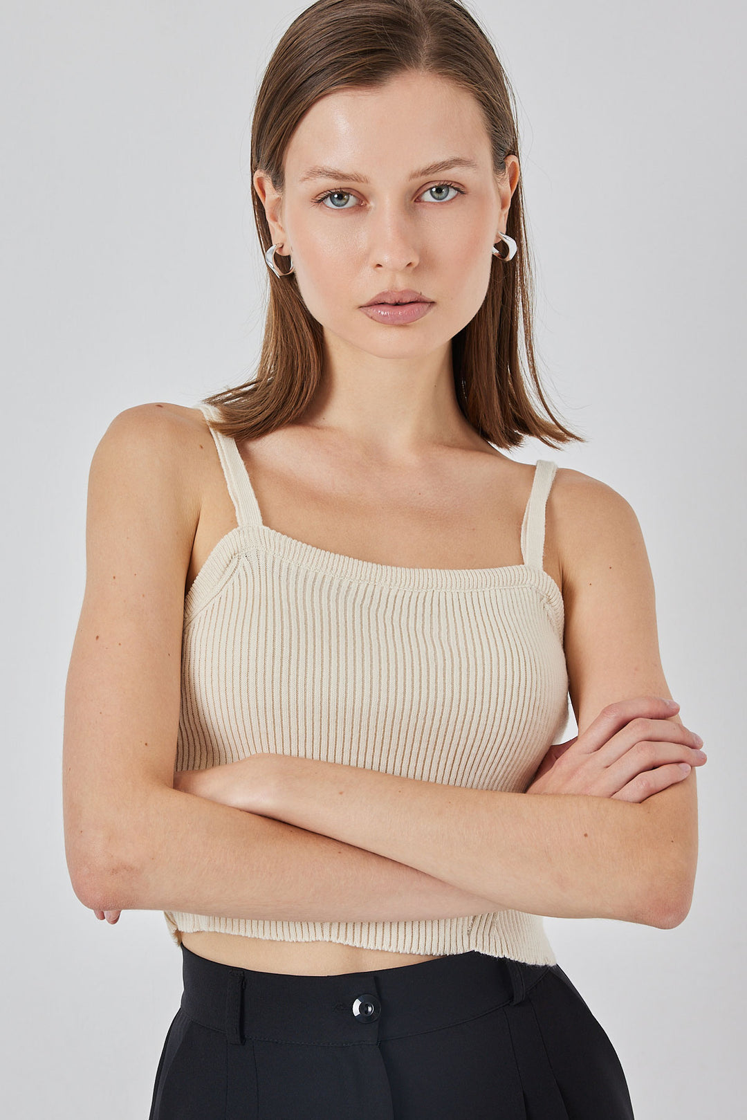 BGD Women Women's Strappy Crop Top Blouse 15934 - Cream - Greifswald