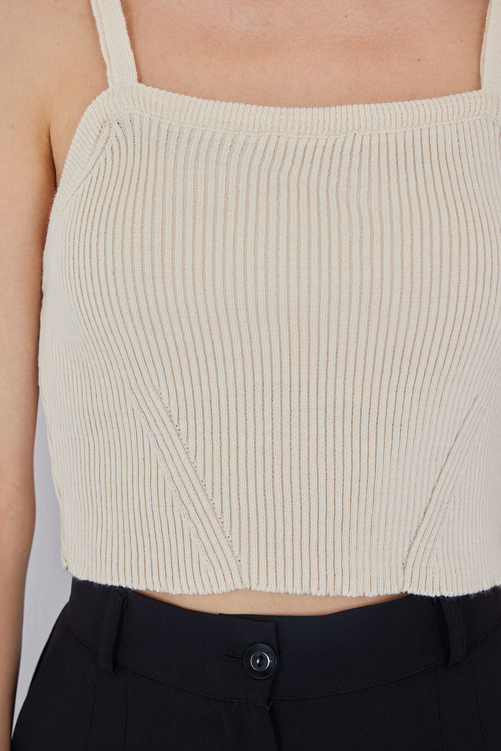 BGD Women Women's Strappy Crop Top Blouse 15934 - Cream - St. Louis