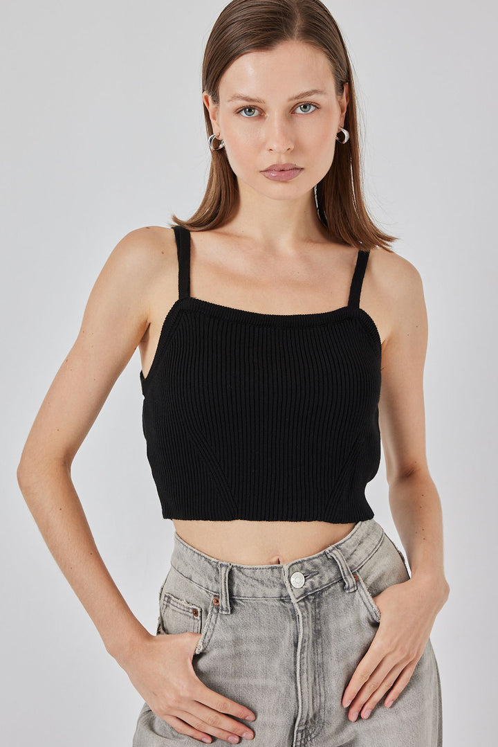 BGD Women Women's Strappy Crop Top Blouse 15934 - Black - Temecula