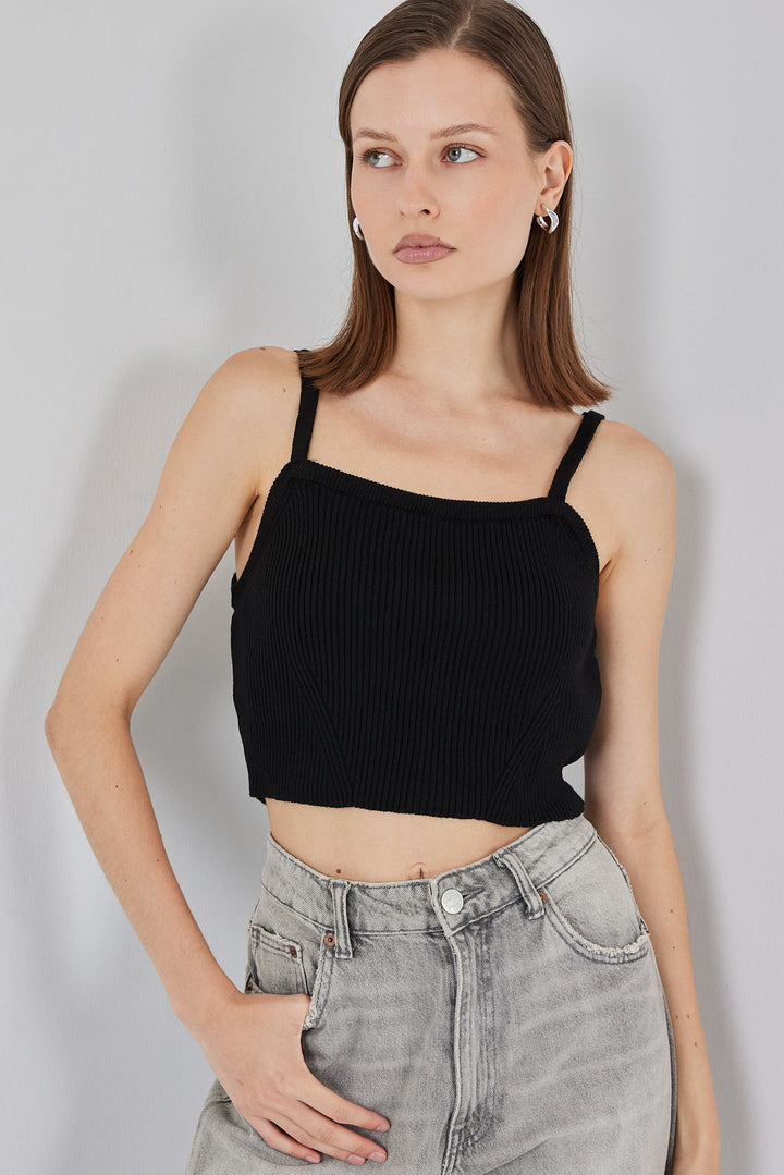 BGD Women Women's Strappy Crop Top Blouse 15934 - Black - Temecula