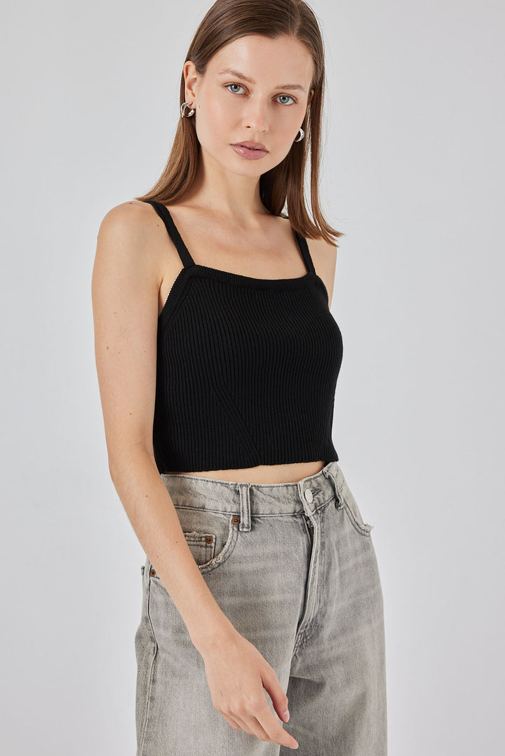 BGD Women Women's Strappy Crop Top Blouse 15934 - Black - Kostiantynivka