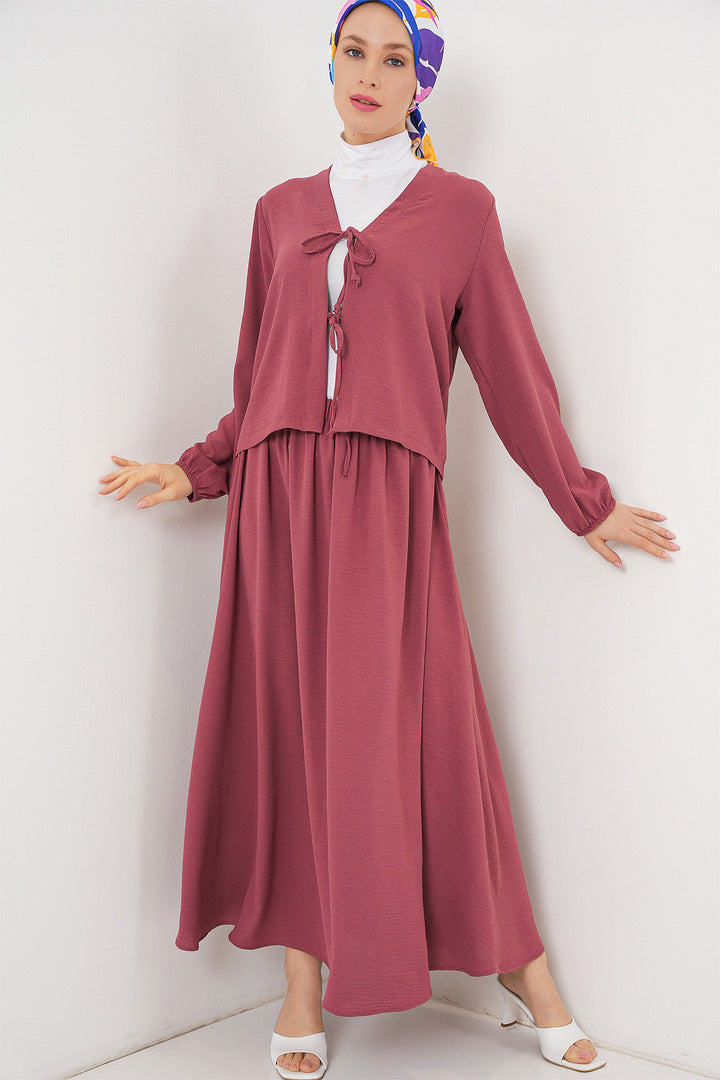 BGD Women Woman Ayrobin Kimono Skirt Two Piece Set 8047 - Rose Pink - Wildomar