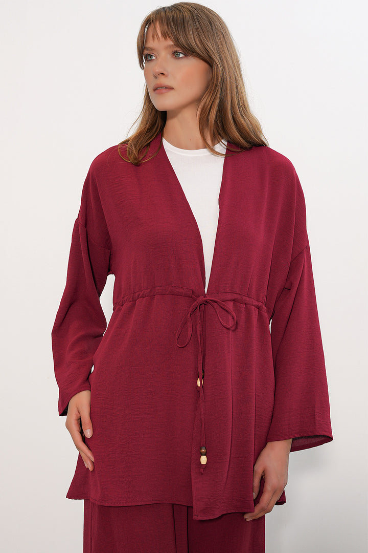 BGD Women Kadın Ayrobin Kimono Pantolon İkili Takım 30101 - Bordo - Kateríni