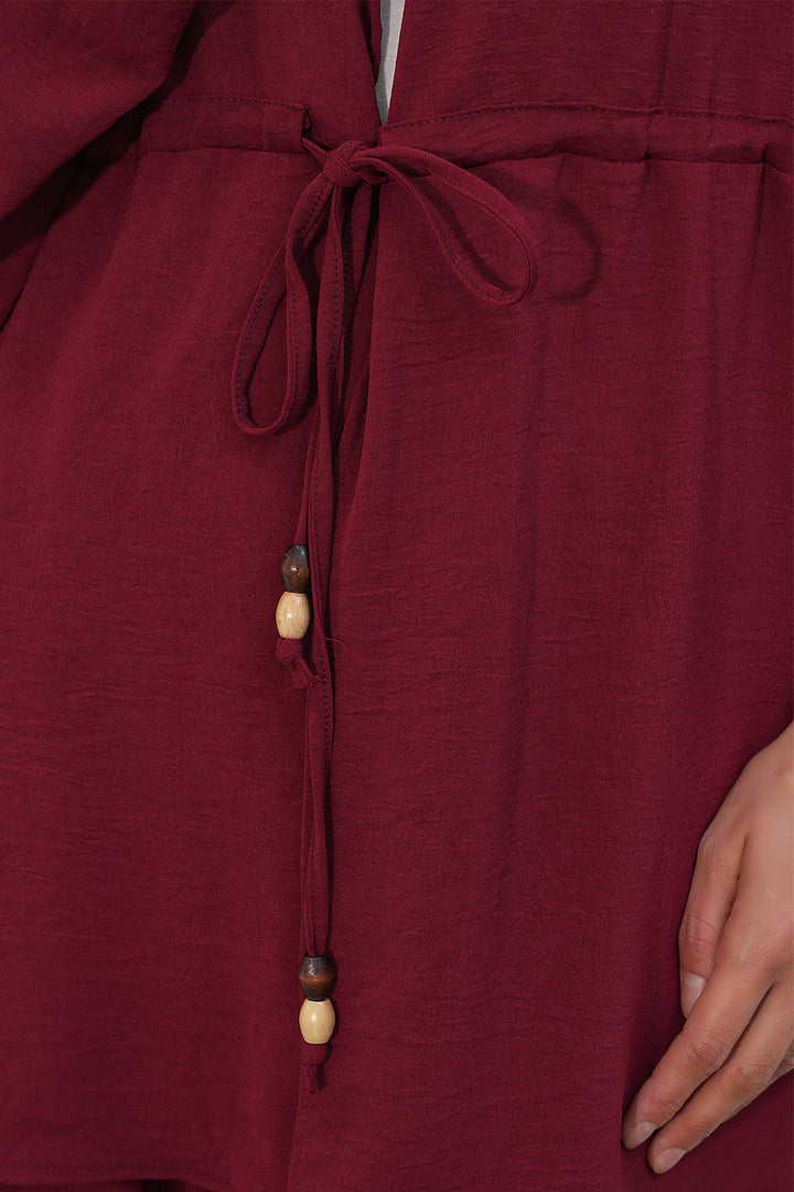 BGD Women Kadın Ayrobin Kimono Pantolon İkili Takım 30101 - Bordo - Kateríni