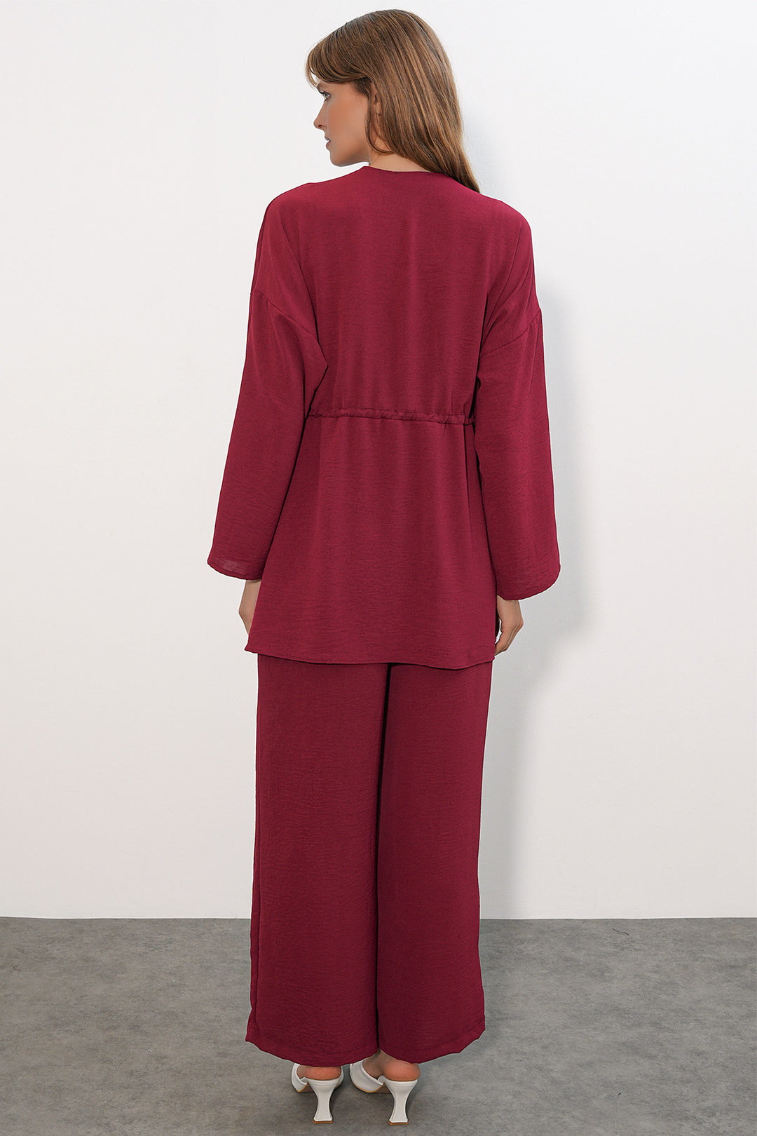 BGD Women Kadın Ayrobin Kimono Pantolon İkili Takım 30101 - Bordo - Kateríni