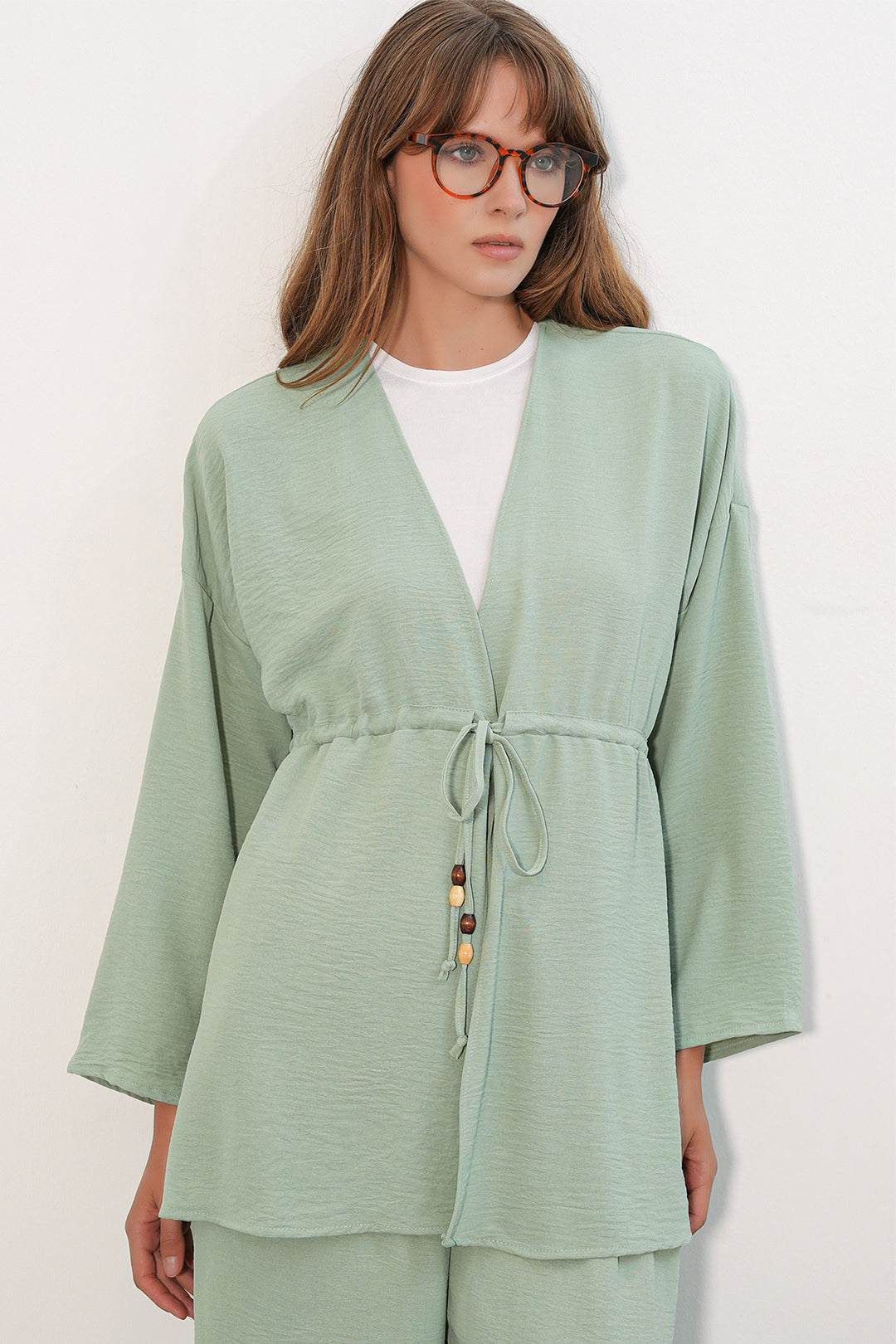 BGD Women Kadın Ayrobin Kimono Pantolon İkili Takım 30101 - E.Yeşil - Salzburg