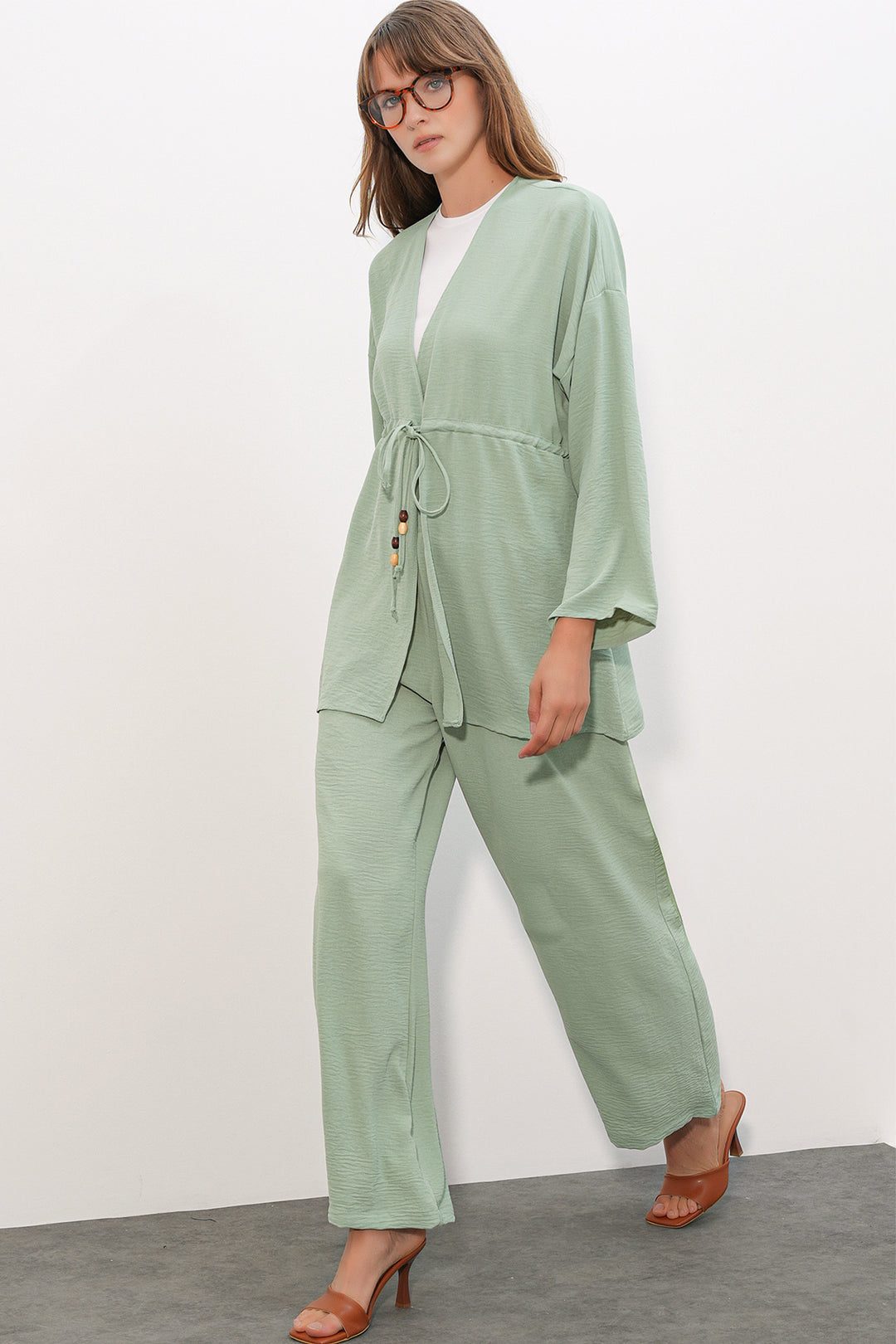 BGD Women Kadın Ayrobin Kimono Pantolon İkili Takım 30101 - E.Yeşil - Salzburg