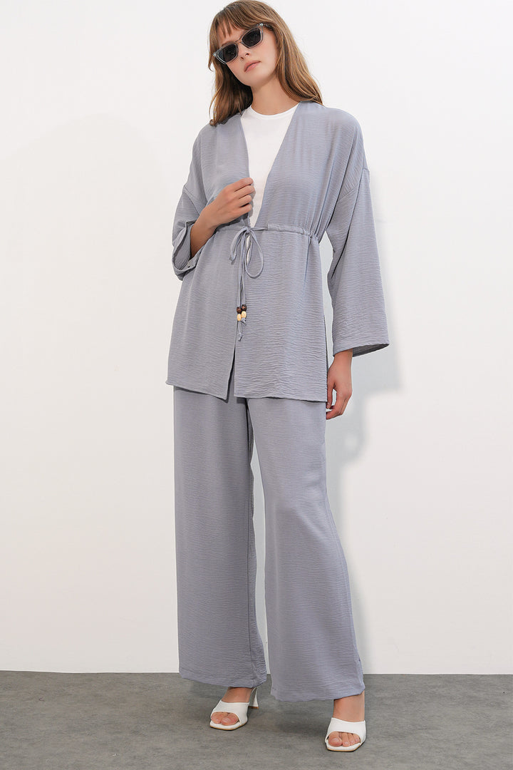 BGD Women Kadın Ayrobin Kimono Pantolon İkili Takım 30101 - Gri - Sevilla