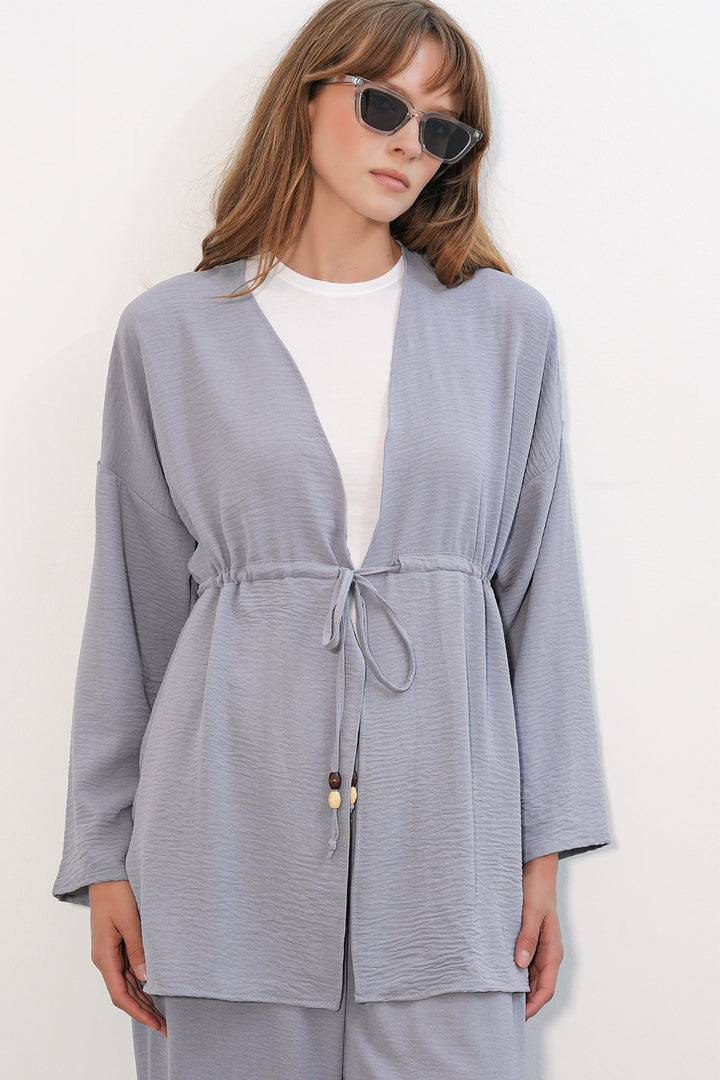 BGD Women Kadın Ayrobin Kimono Pantolon İkili Takım 30101 - Gri - Sevilla