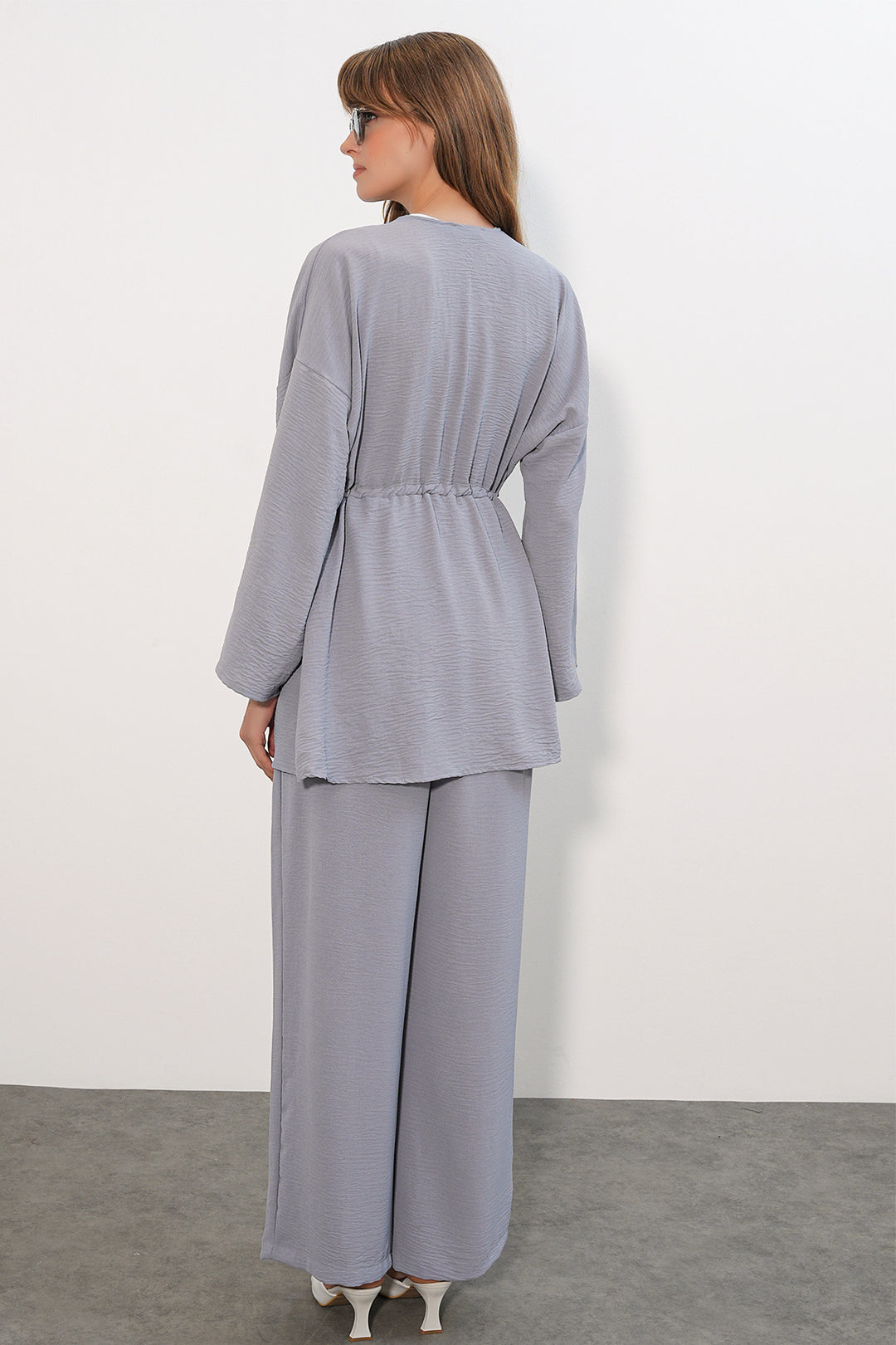BGD Women Kadın Ayrobin Kimono Pantolon İkili Takım 30101 - Gri - Sevilla
