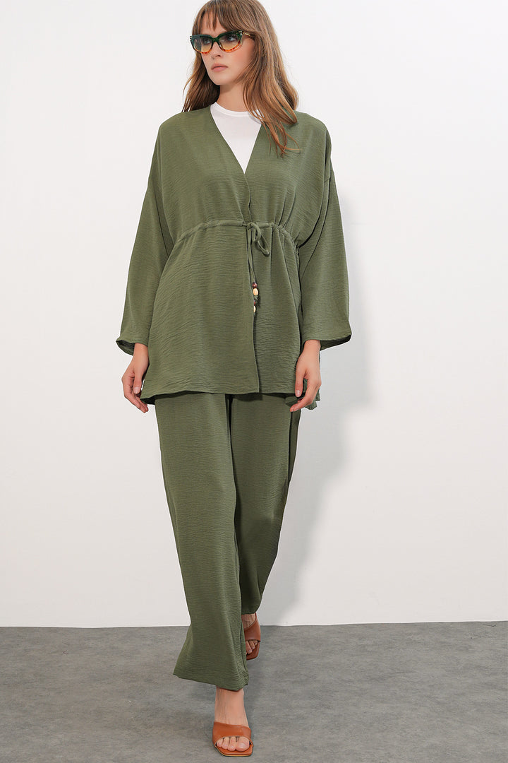 BGD Women Kadın Ayrobin Kimono Pantolon İkili Takım 30101 - Haki - Georgetown