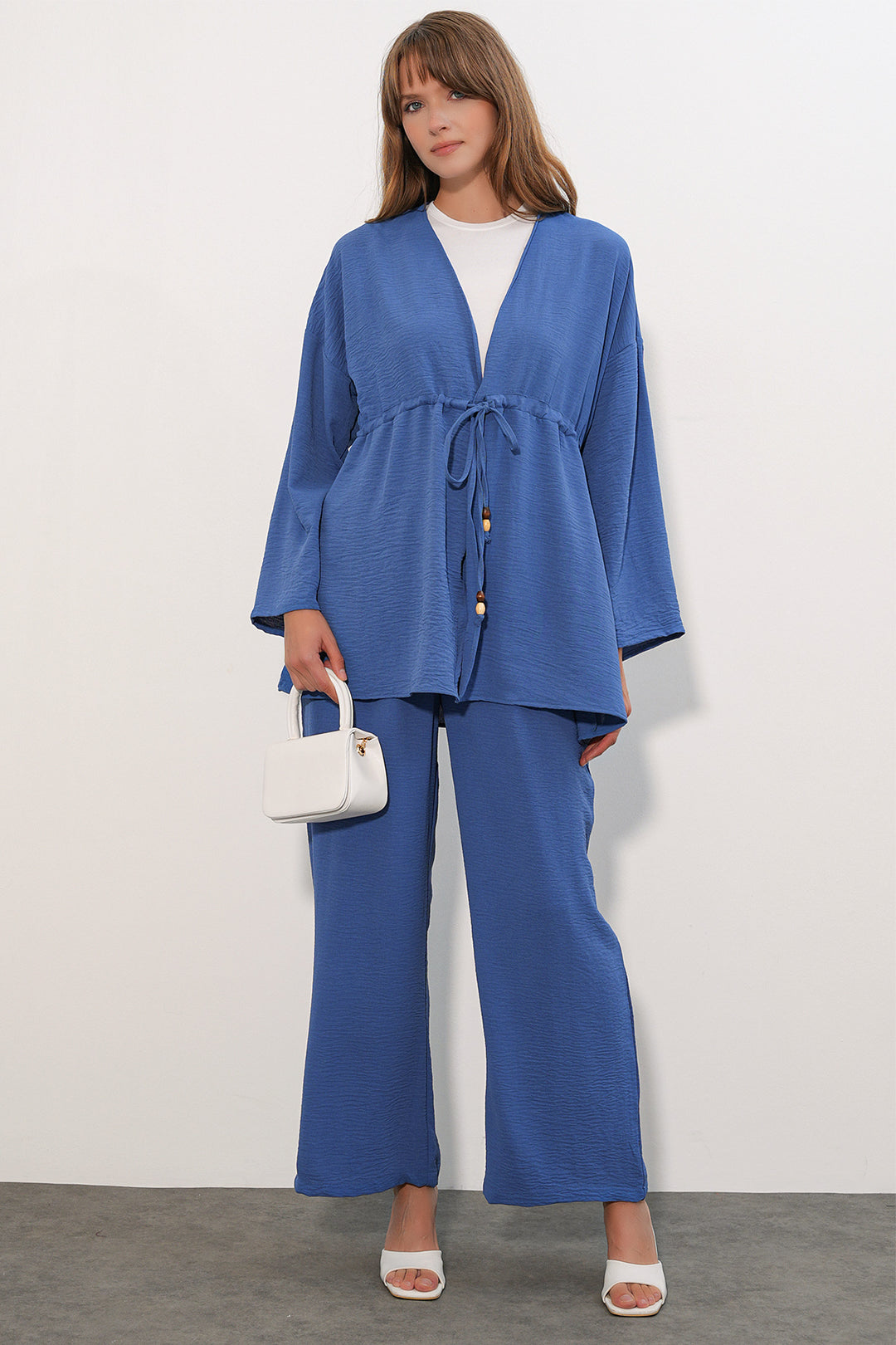 BGD Women Kadın Ayrobin Kimono Pantolon İkili Takım 30101 - İndigo - Cerignola
