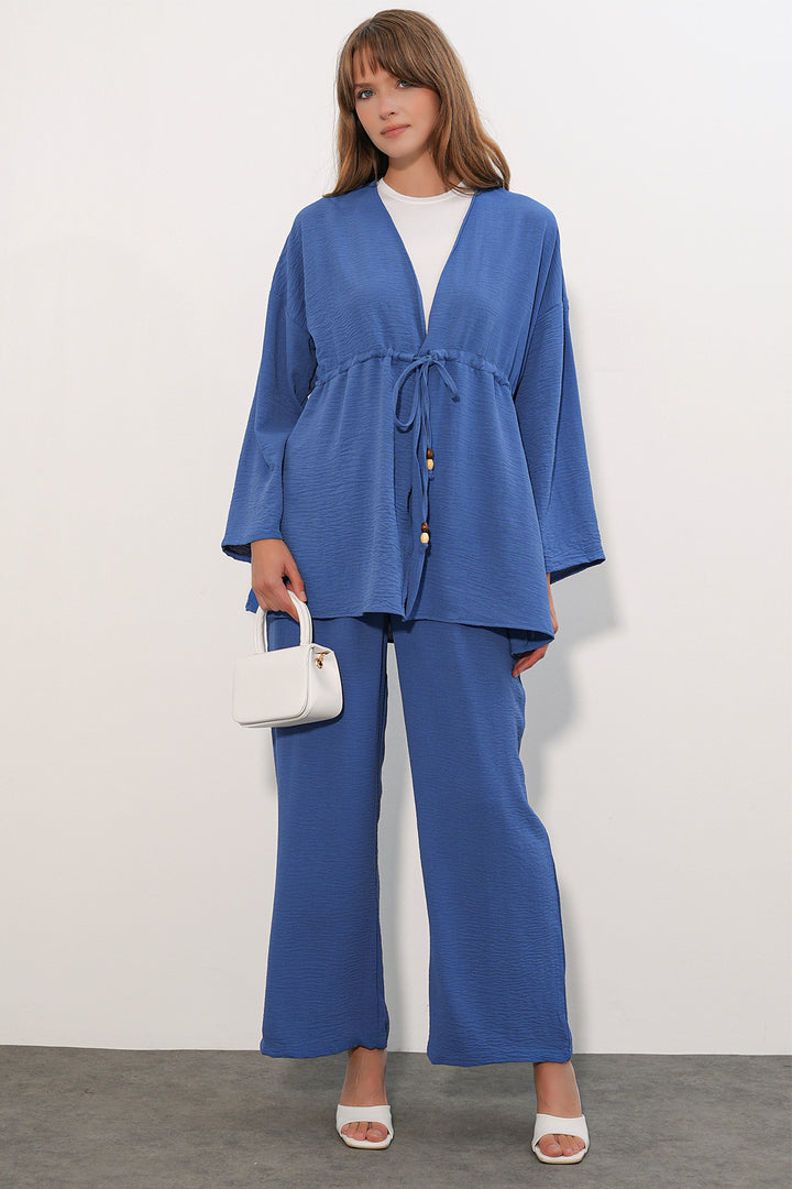 BGD Women Kadın Ayrobin Kimono Pantolon İkili Takım 30101 - İndigo - Cerignola