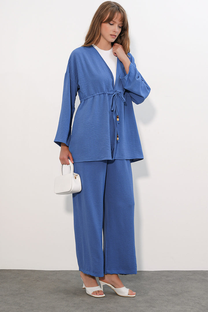 BGD Women Kadın Ayrobin Kimono Pantolon İkili Takım 30101 - İndigo - Cerignola