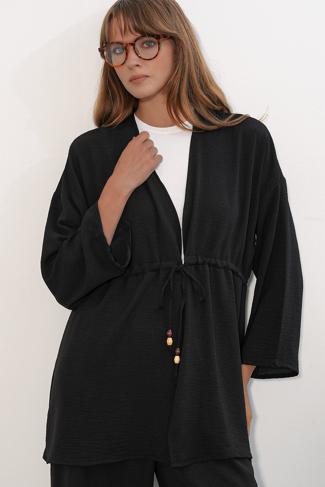 BGD Women Kadın Ayrobin Kimono Pantolon İkili Takım 30101 - Siyah - Lynn
