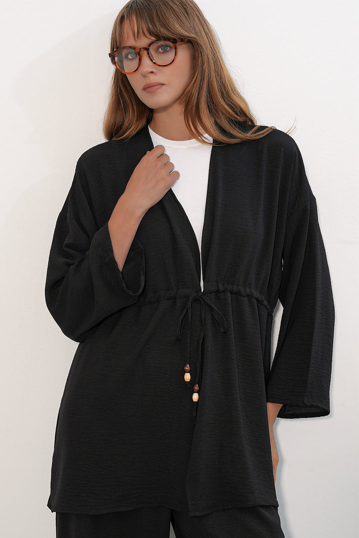 BGD Women Kadın Ayrobin Kimono Pantolon İkili Takım 30101 - Siyah - Lynn