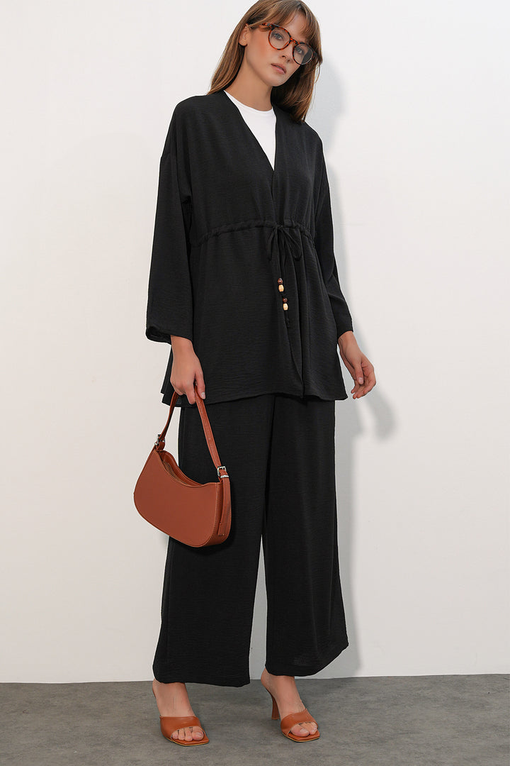 BGD Women Kadın Ayrobin Kimono Pantolon İkili Takım 30101 - Siyah - Lynn