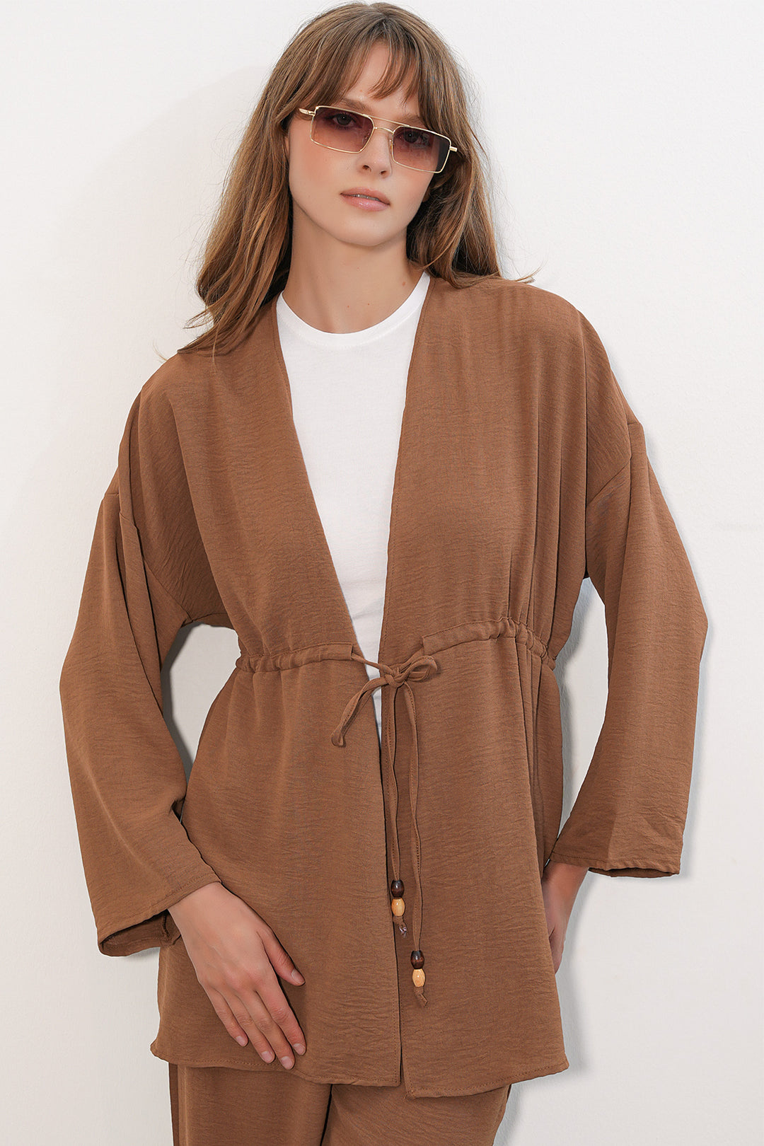 BGD Women Kadın Ayrobin Kimono Pantolon İkili Takım 30101 - Taba - Oldham