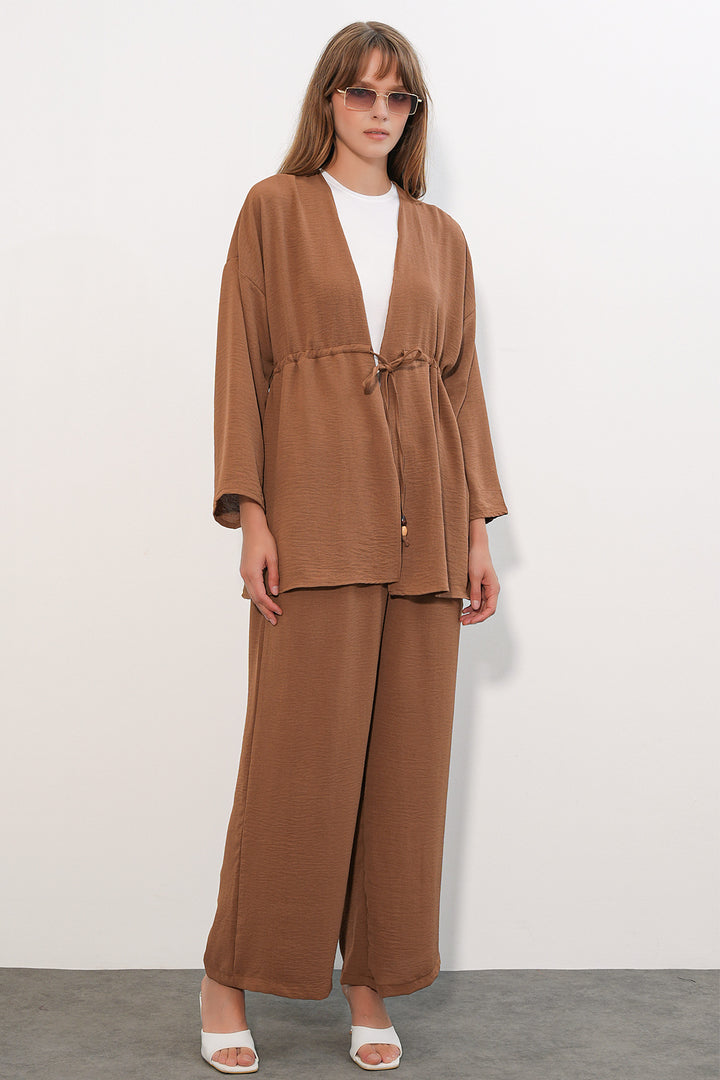 BGD Women Kadın Ayrobin Kimono Pantolon İkili Takım 30101 - Taba - Oldham