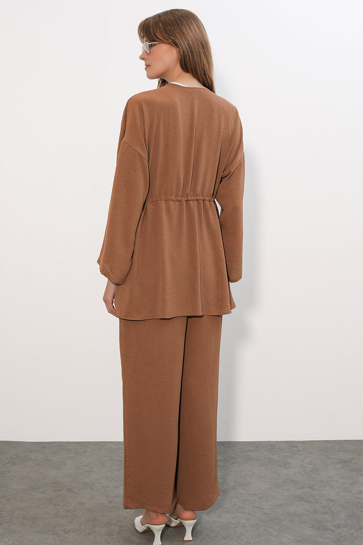 BGD Women Kadın Ayrobin Kimono Pantolon İkili Takım 30101 - Taba - Oldham