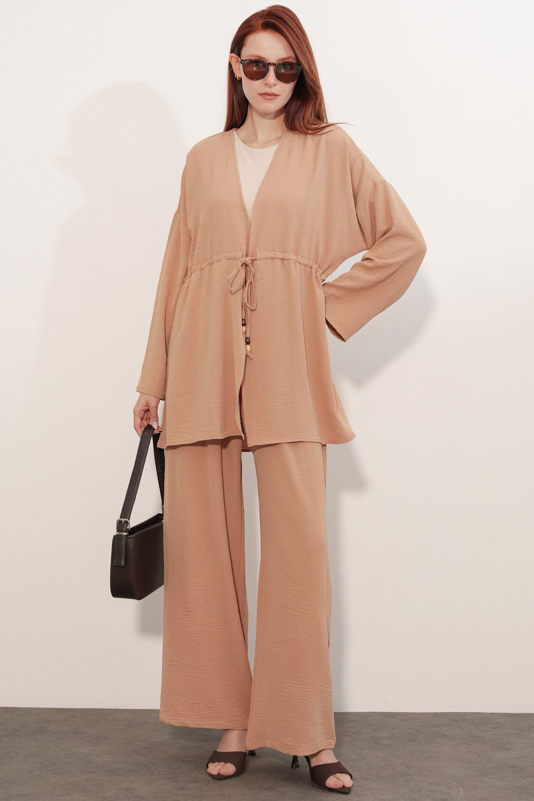 BGD Women Kadın Ayrobin Kimono Pantolon İkili Takım 30101 - Vizon - Fasano
