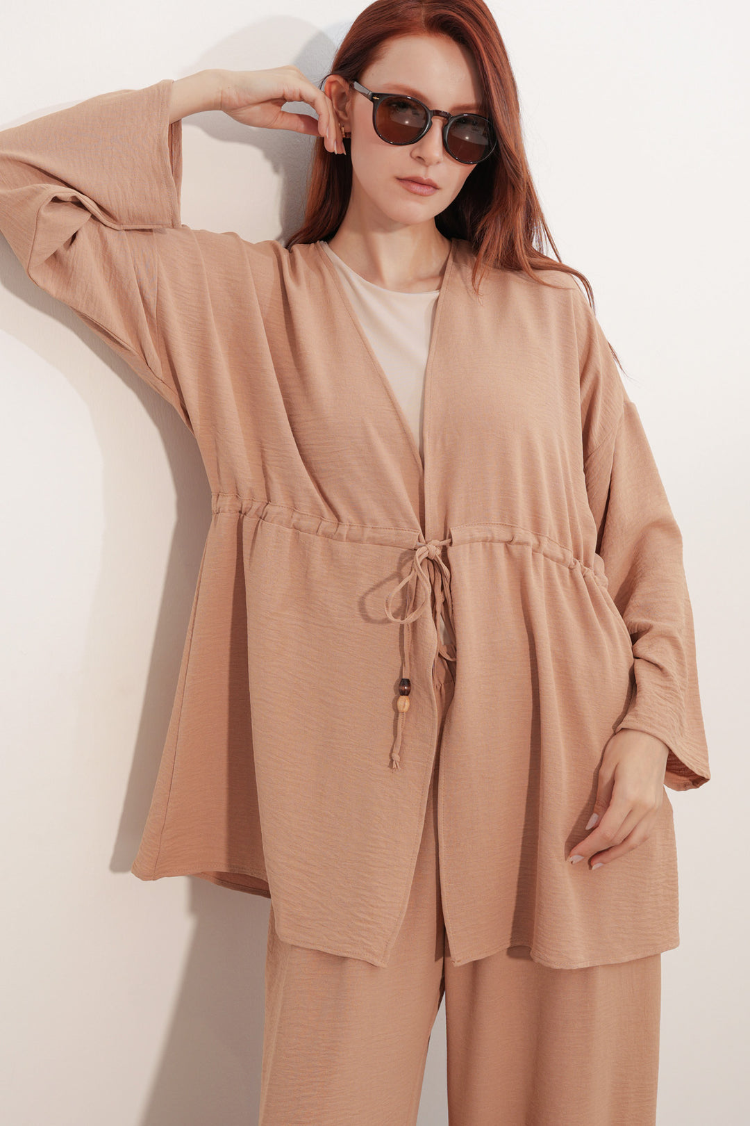 BGD Women Kadın Ayrobin Kimono Pantolon İkili Takım 30101 - Vizon - Fasano
